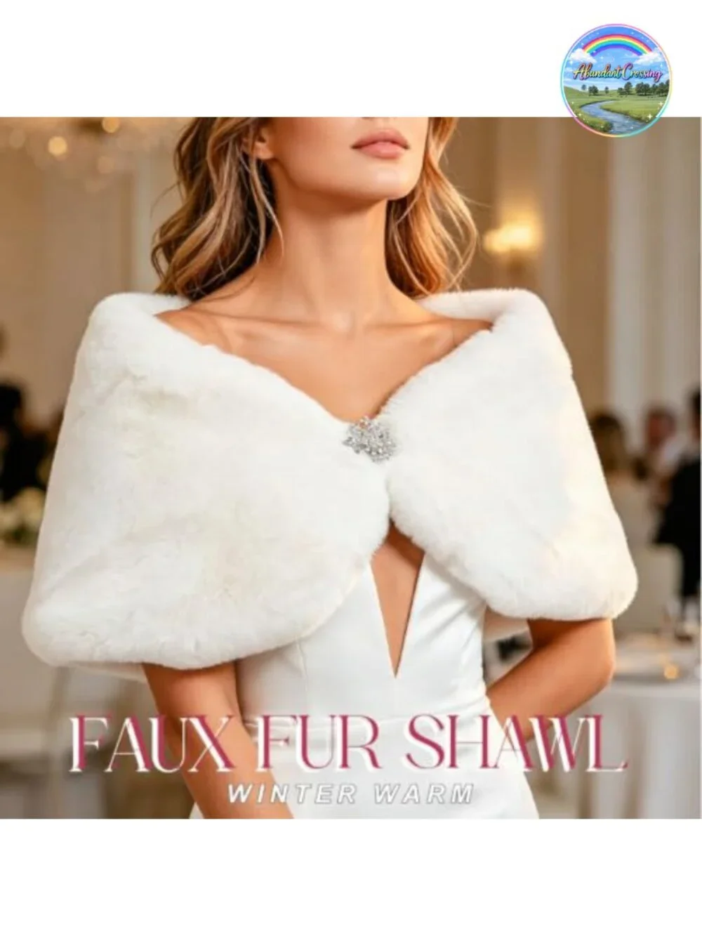 Faux Fur Shawl Wrap Wedding Bridal Cape Satin Clasp Evening Stole